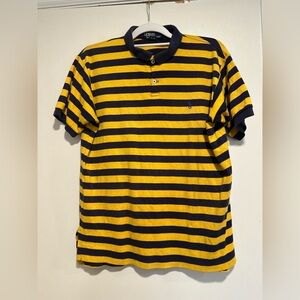 Vintage 80s Sz:L Polo Ralph Lauren Blue Yellow Striped Short Sleeve polo shirt.
